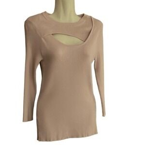 Carmen Marc Valvo Sweater Size Medium Lavender Pink Ribbed Keyhole Front NWOT